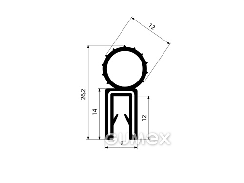 Silikonprofil U-PIRELI mit Metallverstärkung mit oberer Dichtung 3793, 75°ShA, -60°C/+200°C, schwarz, 